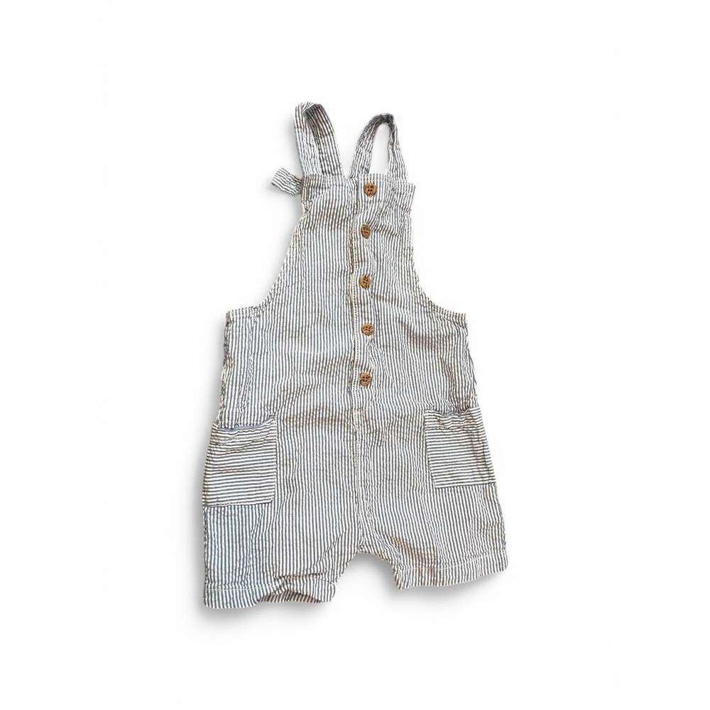 H&M 12-18 months lightweight shorty overalls shortalls adjustable blue stripes